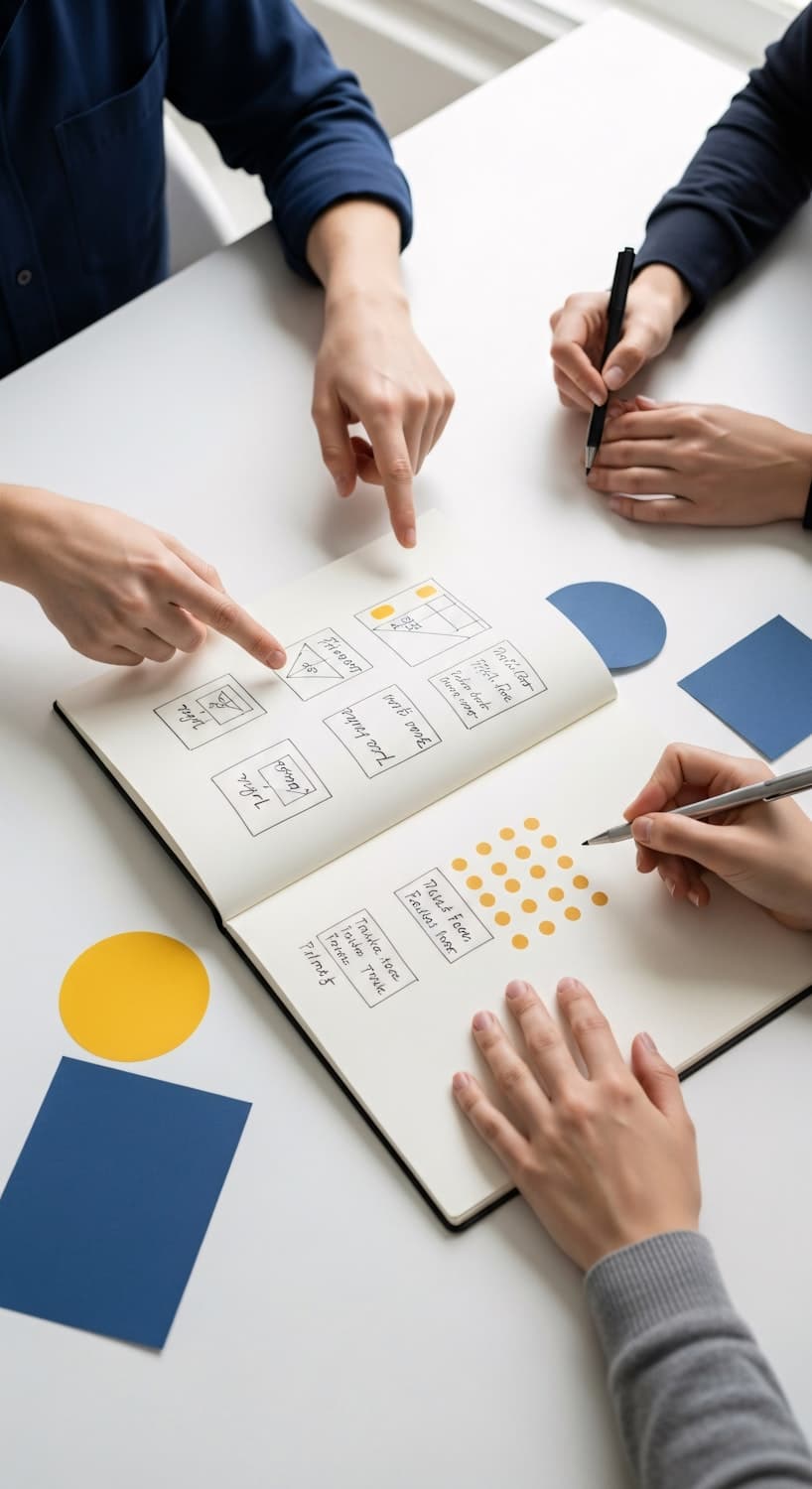 People sketching interface ideas together on paper